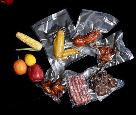 Tres bolsas de sellado al vacío con relieve lateral de nailon para alimentos, frutas y verduras